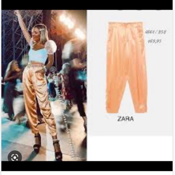 Zara orange tangerine satin effect trousers pants - Picture 9 of 9